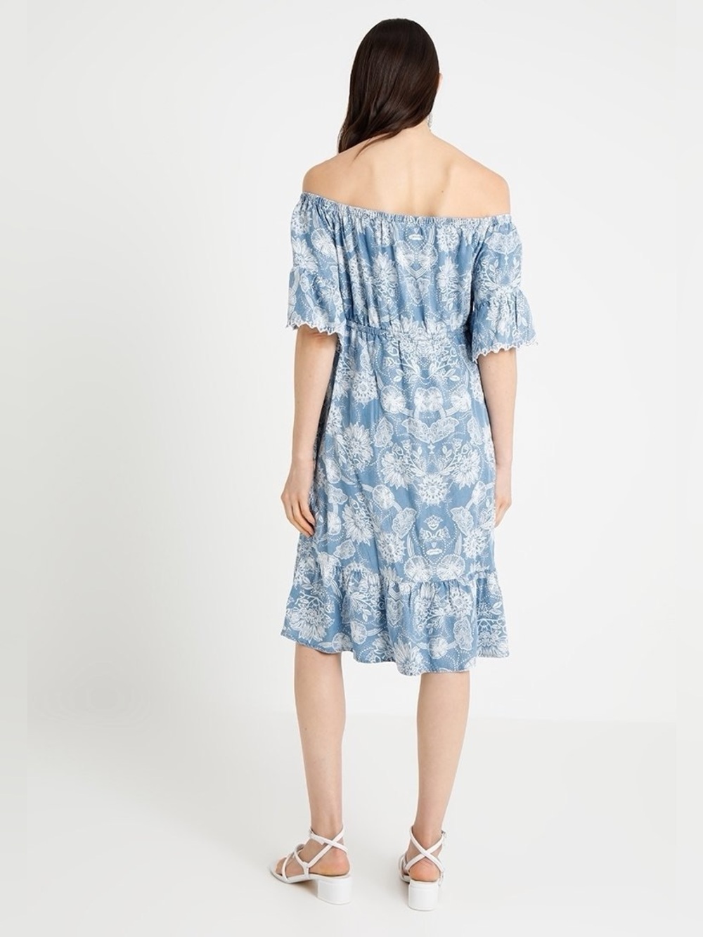 Gap Off-Shoulder Blue Floral Maternity Dress in TENCEL - Picture 4 of 6